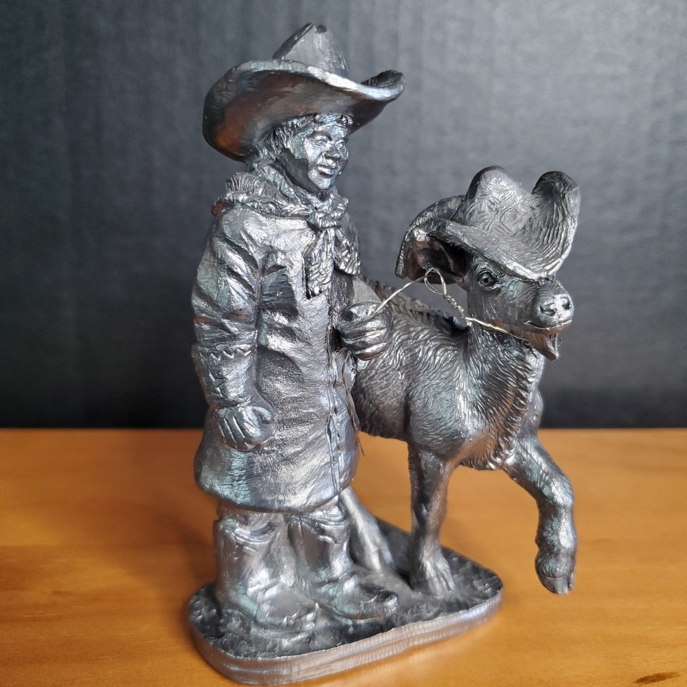 Michael Ricker Pewter Figurine Cowgirl Cowboy with Billy Goat W/Western Hat 1998